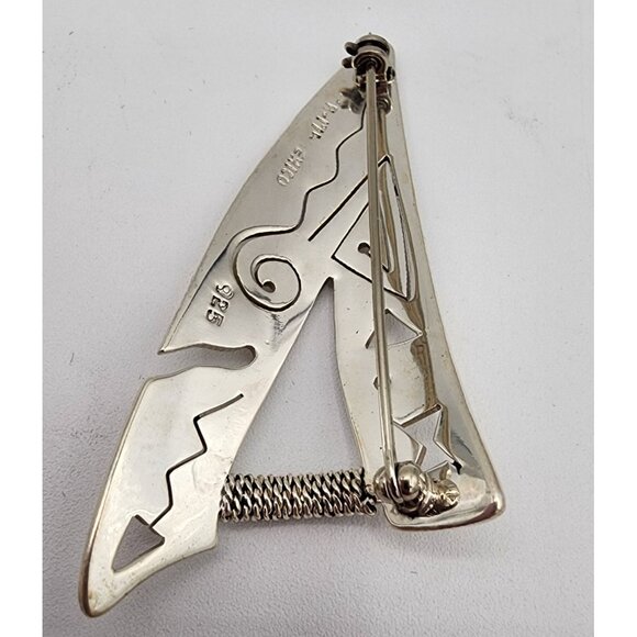 VTG Abstract Post Modern Tribal Triangle Petroglyph Sterling Silver Pin Mexico - Picture 4 of 11